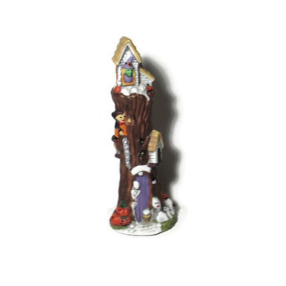 Tall Ceramic Haunted House Tree Trunk Ghosts